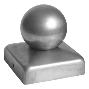Oceľová strieška na plotový stĺpik 100×100 mm s guľou fi 60 mm – surová
