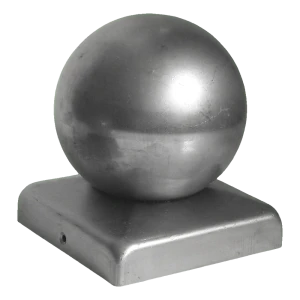 Oceľová pozinkovaná strieška na oplotový stĺpik 120×120 mm s guľou fi 120