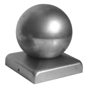 Oplotové striešky oceľová s ozdobnou guľou fi 100 mm na stĺpik 120×120 mm – pozinkovaná