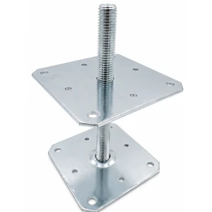 Kotviaca pätka stĺpa výškovo nastaviteľná 160×160 mm, závit M24 – výška 250 mm, pozinkovaná