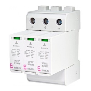 Zvodič prepätia ETI PV DC typ 1+2 (trieda B+C) 1100V 3P 65kA 3,8kV