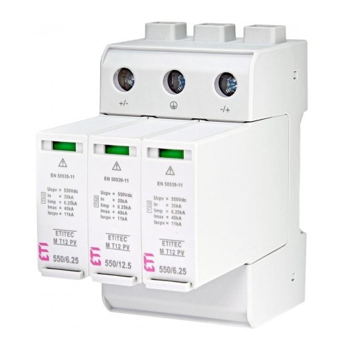 ETI Zvodič prepätia PV DC typ 1+2 (B+C) 1100V 3P 65kA 3,8kV GPV-401-64