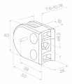 Držiak skla 50x40x26 mm s pinom, sklo 6-10,76 mm, AISI 304, systém 42,4 mm, satén 000-265 (3)