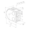 Držiak skla 50x40x26 mm s pinom, sklo 6-10,76 mm, AISI 304, systém 42,4, lesk 000-264 (3)