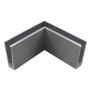 Rohový vnútorný hliníkový profil pre celosklenné zábradlia 200×120×45 mm – montáž zhora, satén